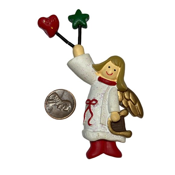 Vintage Resin Glitter Whimsical Angel Pin Brooch - Picture 5 of 8